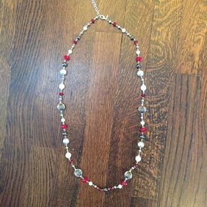 Premier designs long red, gray, pearl necklace